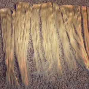 Bleach blonde Bellami clip in hair extensions